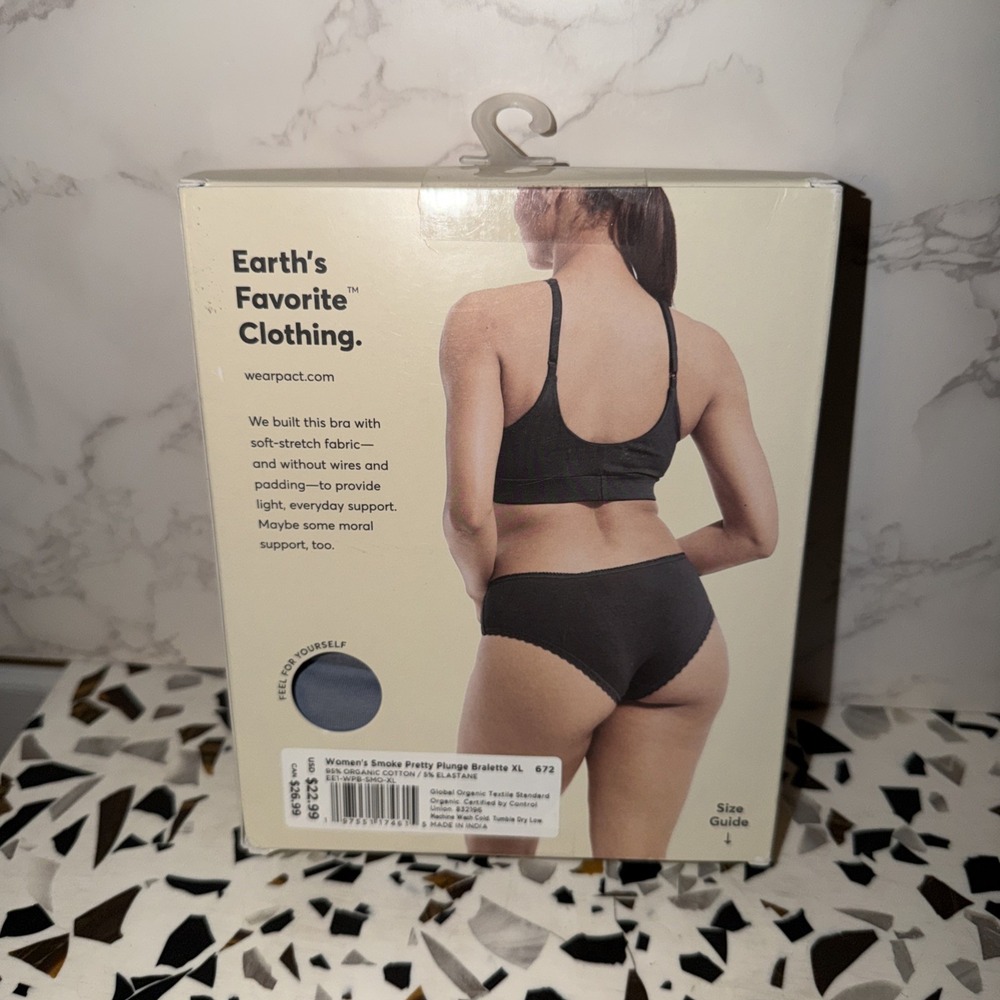 NEW PACT Organic Cotton Women's Bra Pretty Plunge Blue XL Wireless Bralette - Picture 2 of 6